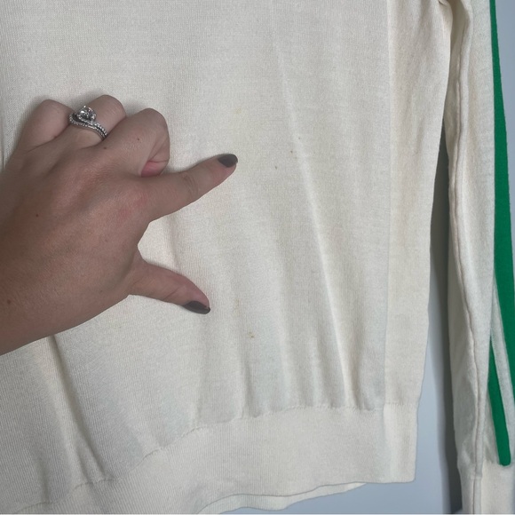 From Future 100% Wool Pullover Crewneck Sweater XS Green Stripe Ivory White - Picture 5 of 9